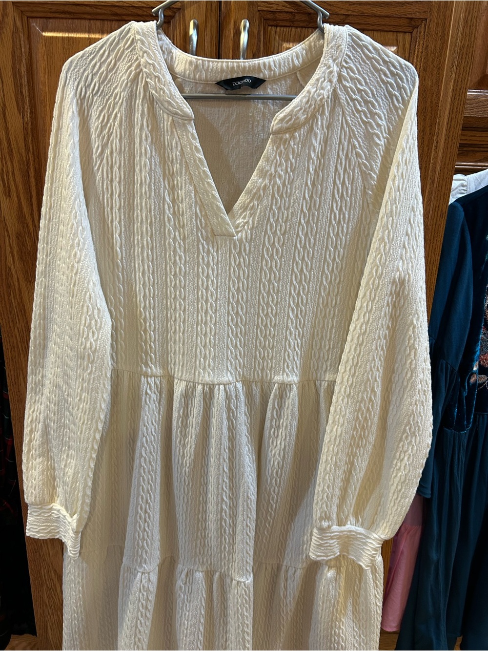 Cream Textured V-Neck Tiered Peasant Tunic